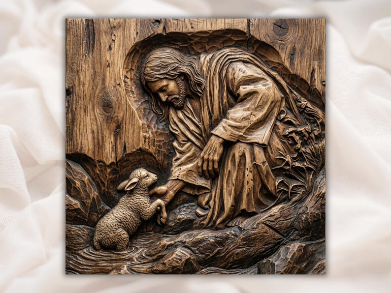 Jesus With Lamb 3D Relief STL