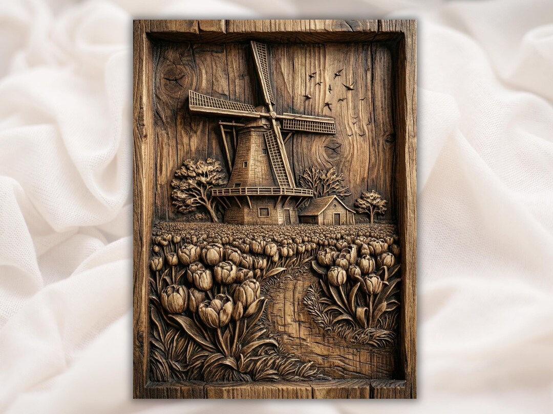 Cnc Router Windmill Sign Windmill Tulip Field 3D Relief STL | CNC Router Wood Carving File ...