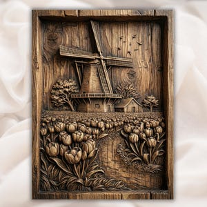 Windmill Tulip Field 3D Relief STL view 1