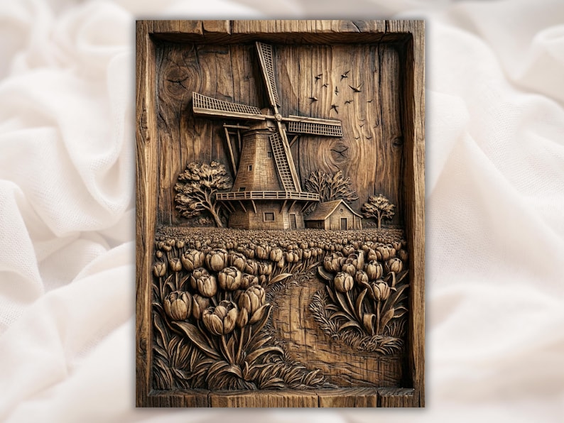 Windmill Tulip Field 3D Relief STL