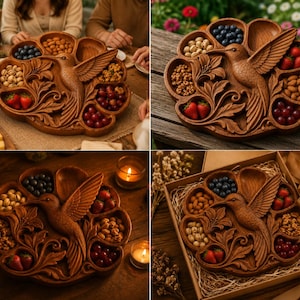 Serviertablett mit Kolibri-Motiv (STL-Datei für CNC-Fräse) | 3D-Reliefmodell aus Holz | Schnitzdesign für Serviertablett aus Holz | Küchendekoration Bild 8