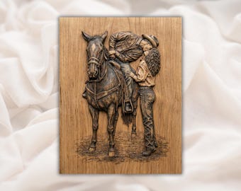 Cowgirl Horse 3D Relief STL | Western Love Ranch Scene | CNC Router Carving File | Cowgirl Cabin Lodge Decor