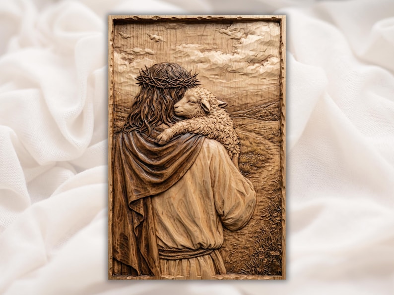Jesus Carrying Lamb 3D Relief STL