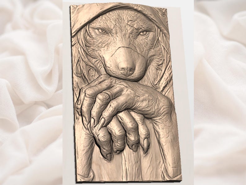 Hooded Wolf STL | Dark Fantasy Wolf Relief | Gothic Fantasy Beast Wall Art Plaque | Tattooed Beast Wood Carving | Gothic Wall Plaque image 2