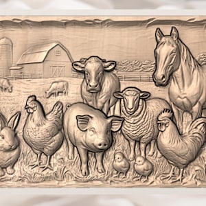 Farm Animals Barn Scene 3D Relief STL for CNC Router view 3