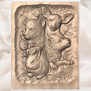 Woodland Baby Animals 3D Relief STL for CNC Router view 3