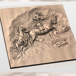 Cowboy Horse Riding 3D Relief STL File view 2