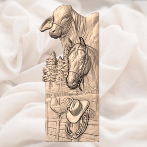 Western Ranch 3D Relief STL for CNC Router, Laser Engraving & 3D Printing view 3