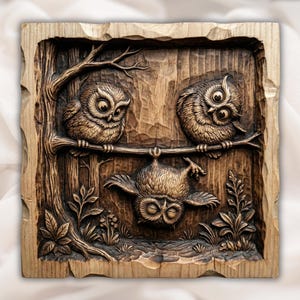 Funny Owls Relief STL view 1