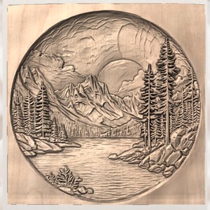 Mountain Lake Round 3D Relief STL File view 3