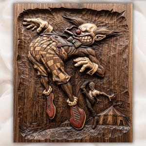 Funny Clown Kicked Out of Circus 3D Relief STL view 1