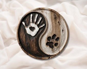 Yin Yang Hand & Paw 3D Relief STL | Dog Lover Gift | CNC Router Aspire, VCarve Pro, Carveco