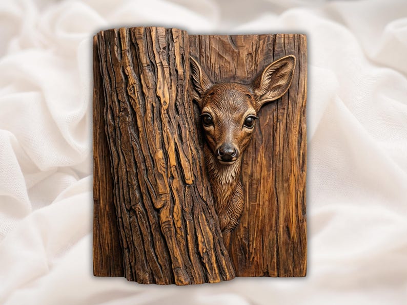 Peekaboo Deer Fawn 3D Relief STL