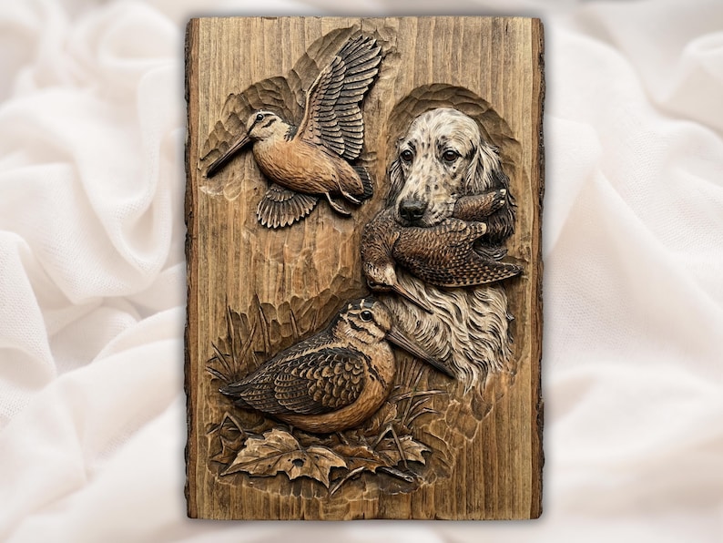 Hunting Dog with Birds 3D STL