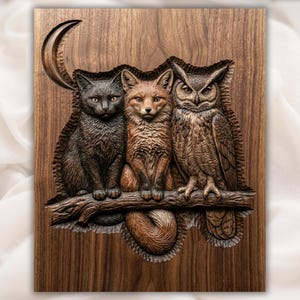 Woodland Trio 3D Relief STL for CNC Router view 1