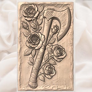 Gothic Rose Axe STL view 3