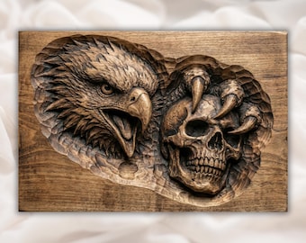 Eagle Skull 3D Relief STL | Gothic CNC Carving | Dark Art Wall Panel | Predator Claw Skeleton | Aspire, VCarve Pro, Carveco, Fusion , ArtCAM