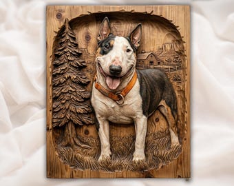 Bull Terrier STL | Farm Dog Portrait | Rustic Pet Decor | Country Canine Relief | Wood Carving Design | Loyal Dog Plaque | Pet Lover Gift