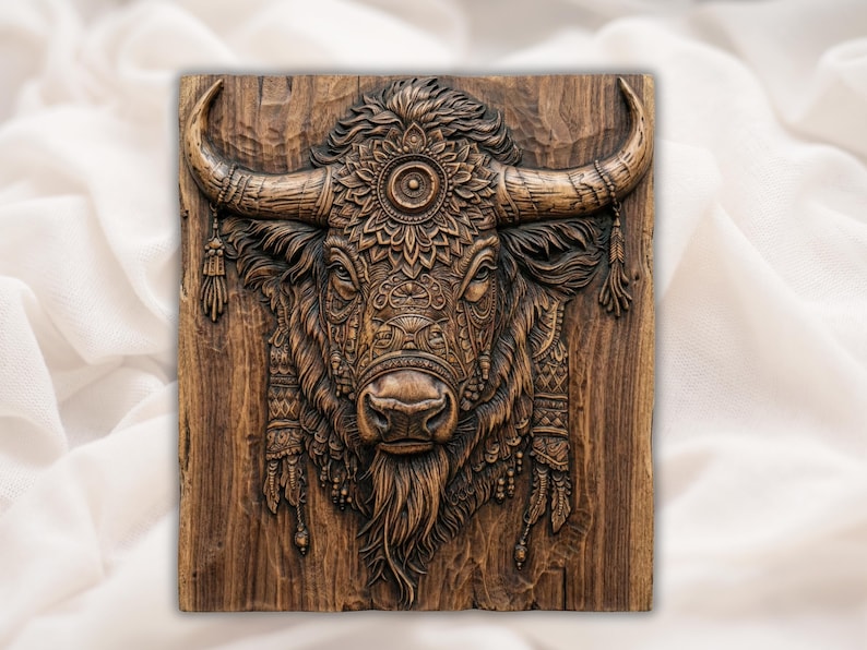 Tribal Buffalo Head 3D Relief STL