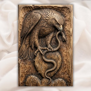 Eagle With Snake 3D Relief STL view 1