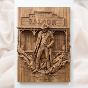 Wild West Saloon Cowboy 3D Relief STL view 1