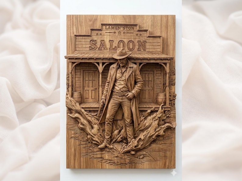 Wild West Saloon Cowboy 3D Relief STL