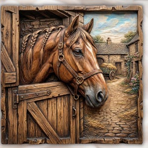Horse Stable 3D Relief STL view 1