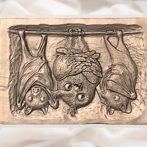 Bats & Owl 3D Relief STL view 3