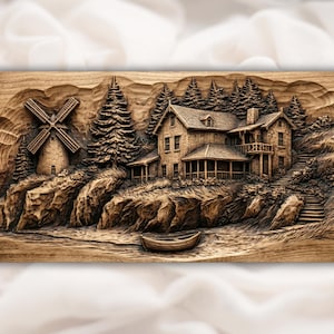 Rustic Farm Landscape 3D Relief STL view 1