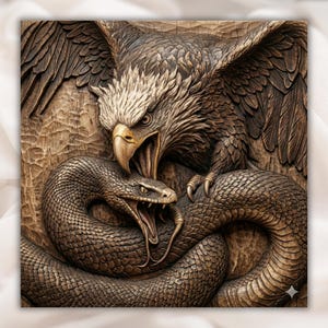 Eagle vs Snake 3D Relief STL File view 1