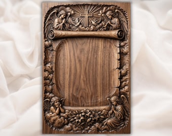 Religious Angel Memorial Plaque STL | Praying Angel Plaque Frame | Christian Wall Art | CNC Relief Model | 3D Print Memorial Decor