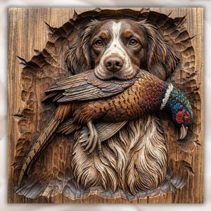 Brittany Spaniel Pheasant 3D STL File view 1