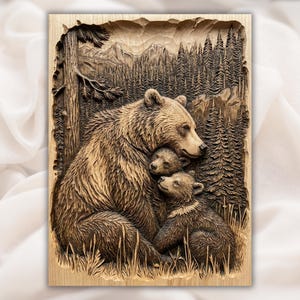 Bear Family 3D Relief STL for CNC Router view 1
