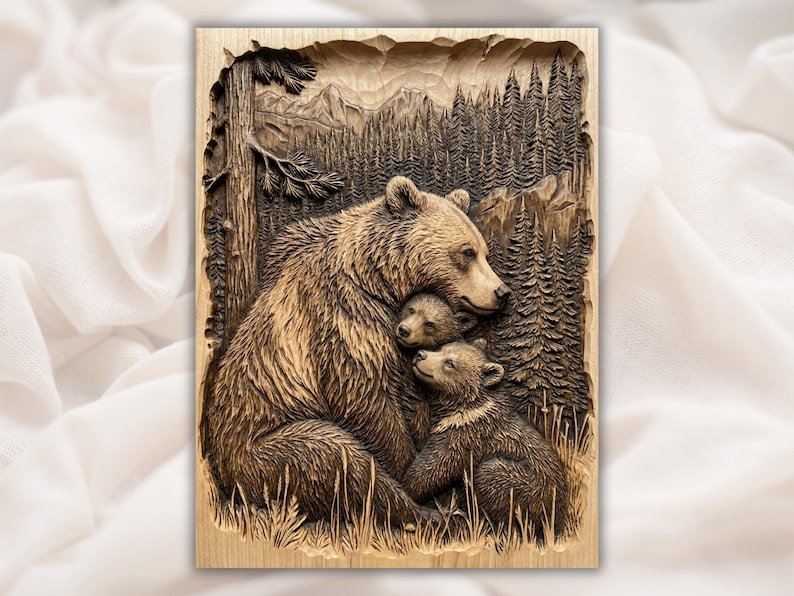 Bear Family 3D Relief STL for CNC Router