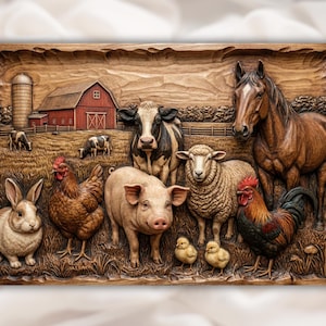 Farm Animals Barn Scene 3D Relief STL for CNC Router view 1