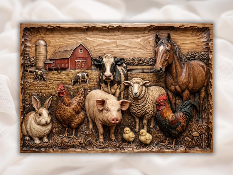 Farm Animals Barn Scene 3D Relief STL for CNC Router