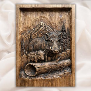 Wild Boar & Piglet 3D Relief STL view 1