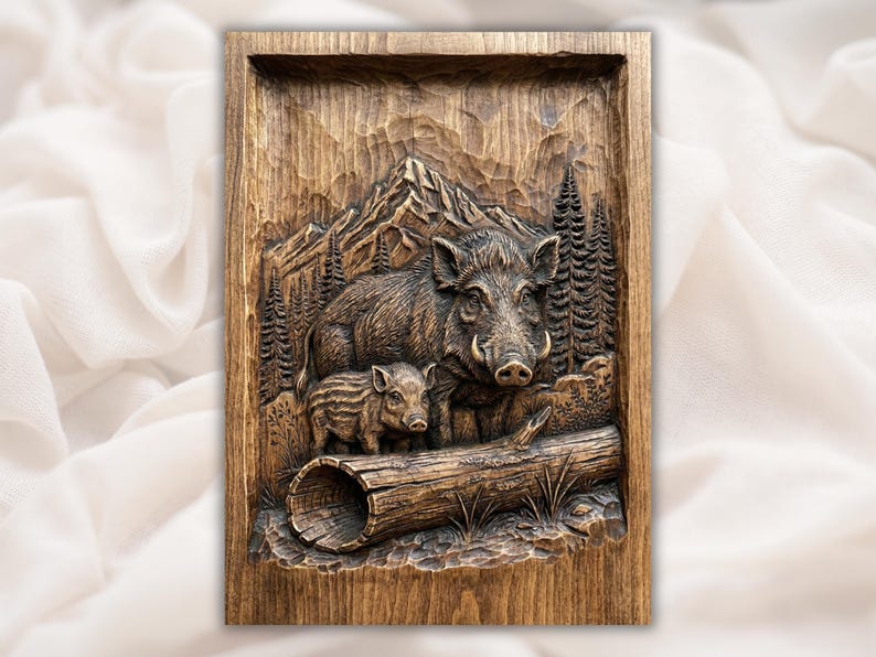 Wild Boar & Piglet 3D Relief STL