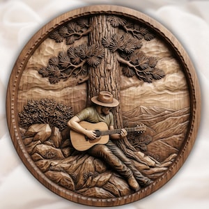 Cowboy Guitar 3D Relief STL view 1