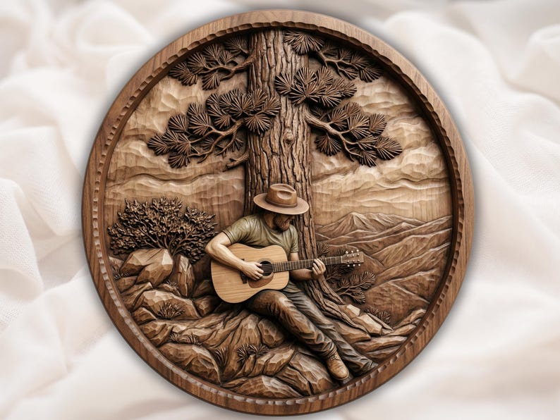 Cowboy Guitar 3D Relief STL