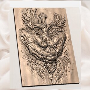 Jesus Crucifix and Rosary Hands 3D Relief STL File view 3