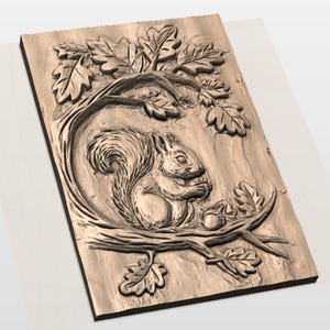 Squirrel with Acorn 3D Relief STL File view 2