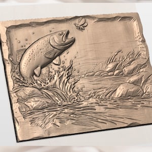 Trout Jumping River 3D Relief STL view 2