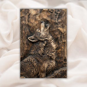 Howling Wolf 3D Relief STL view 1