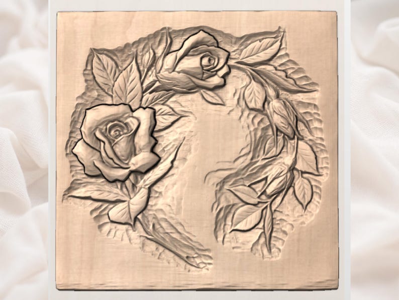 Floral Rose Border STL | Square Frame Wood Relief | Rose Corner Plaque Carving Model | Romantic Rose Relief Sign | Wedding Name Plate Decor image 2