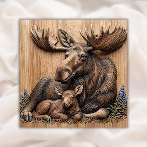 Moose & Calf 3D Relief STL view 1