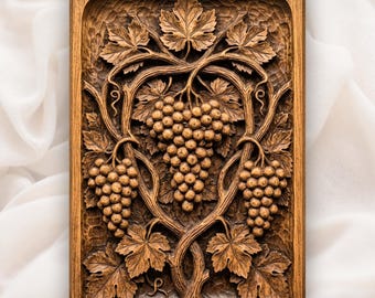 Vineyard Harvest Grapes Wood Panel CNC Relief STL | Wine Cellar Wall Art | Mediterranean Vine Decor