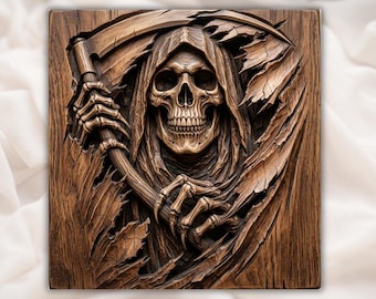 Grim Reaper Death Scythe Gothic Wood Art CNC Relief STL | Macabre Wall Panel Decor | Dark Fantasy Sculpture | VCarve Carveco Aspire