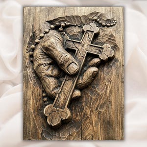Hand Holding Cross 3D Relief STL File view 1