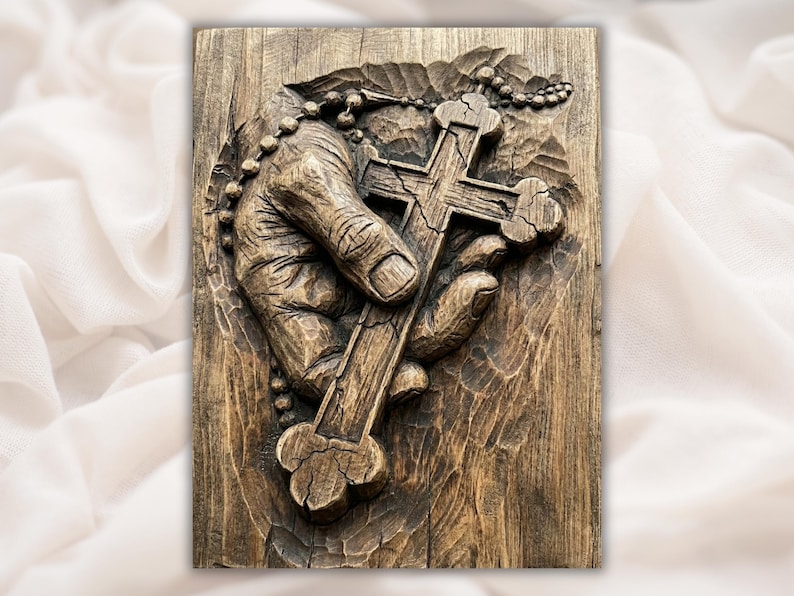 Hand Holding Cross 3D Relief STL File